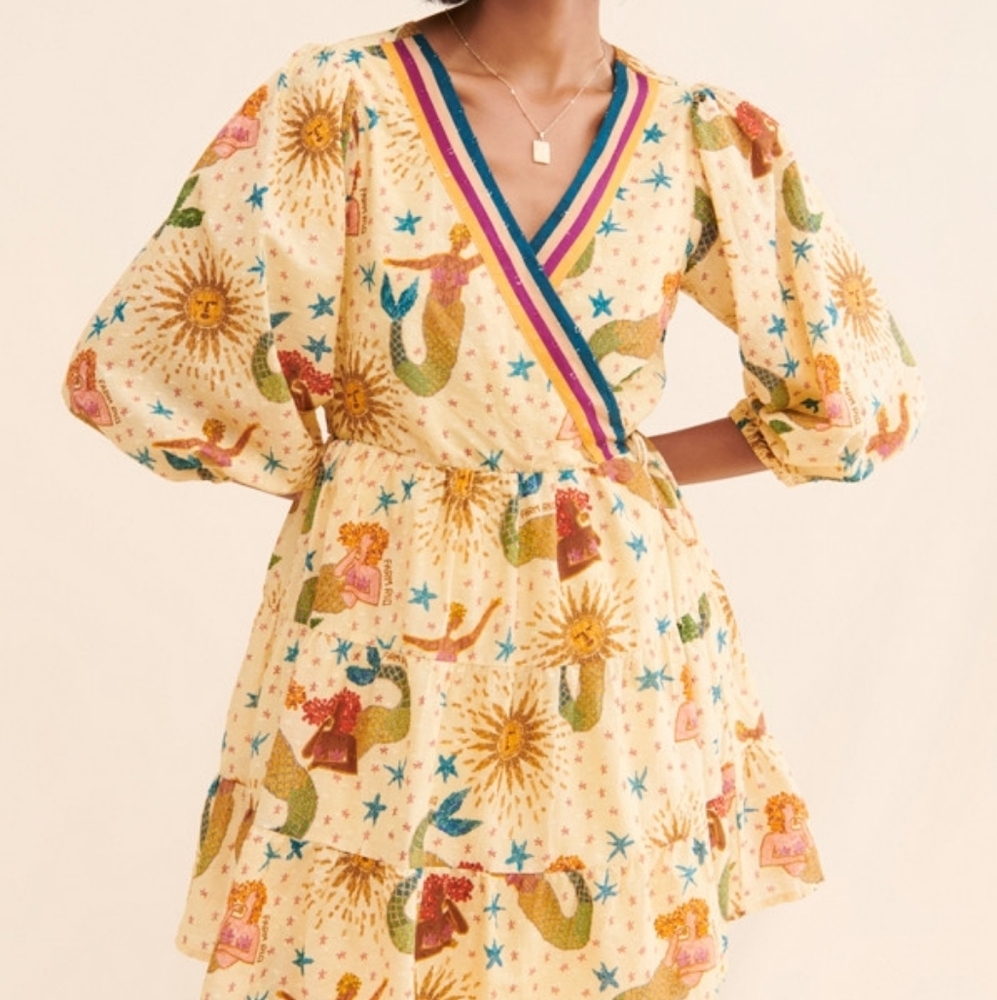 Farm Rio Wrap Dress In Mermaid Print